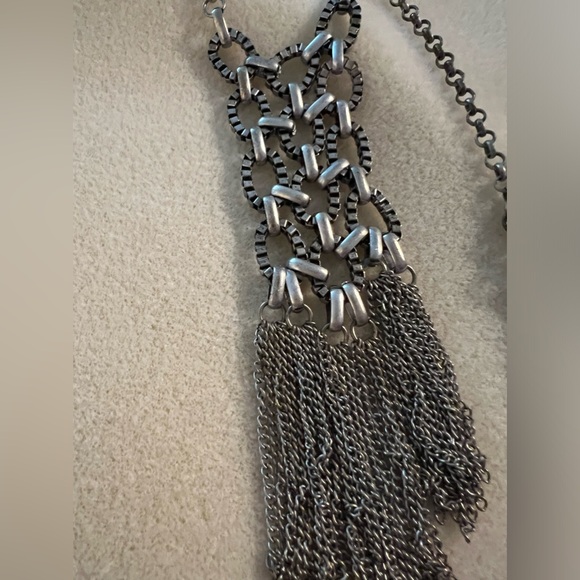 Boho Woven Silver Metal Pendant with Tassels - Picture 1 of 2